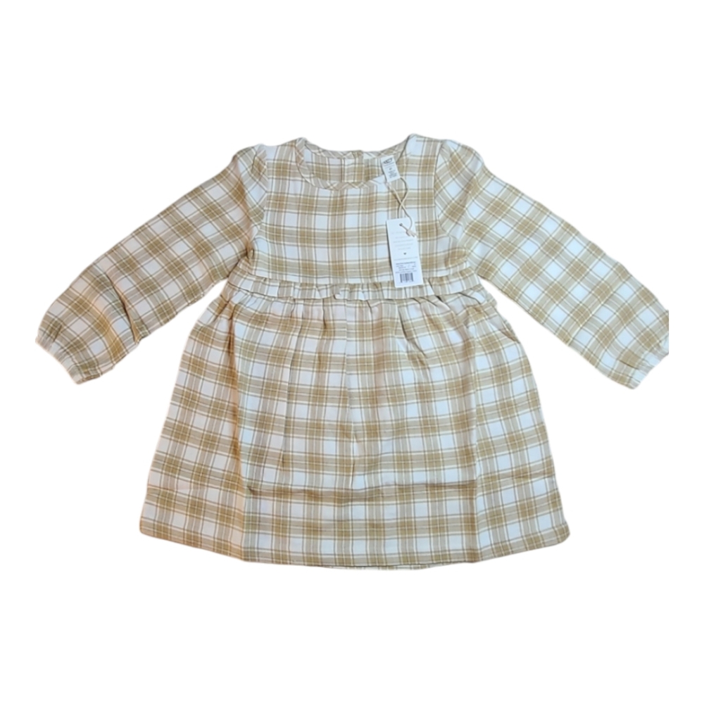Colored Organics Sydney Flannel Long Sleeve Ruffle Dress Latte Plaid 4T